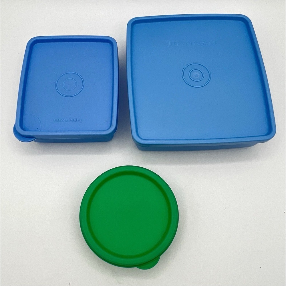 2 Tupperware Square Aways Keeper Blue + Little Wonders‎ Storage Bowl Green Lot